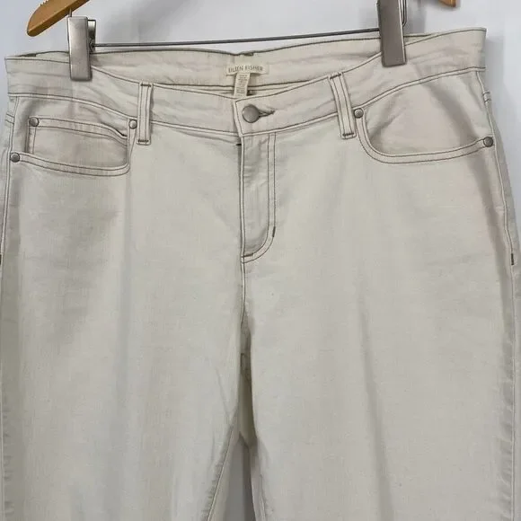 Eileen Fisher Cropped Raw Hem High-Rise Jeans Stretch Cream 16 - Picture 3 of 12